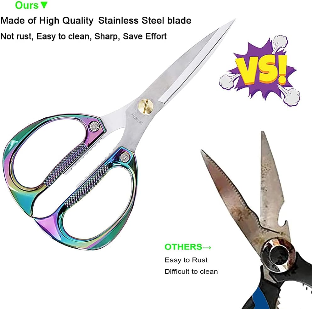 Multi-Purpose Kitchen Shears Scissors, Heavy Duty Stainless Steel Scissors with Strong Straight Edge Snips Golden Handle