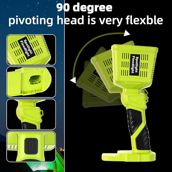 1600LM LED Flashlight for Ryobi 18v Li-Ion Battery, 3 Brightnesses, Cordless Work Light for Emergency, Car Repairing, Camping and Job Site Lighting(Battery Not Included)