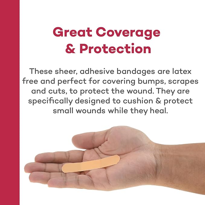 Dealmed Sheer Plastic Flexible Adhesive Bandages – 100 Count (24 Pack) Bandages with Non-Stick Pad, Latex Free, Wound Care for First Aid Kit, 3" x 3/4"