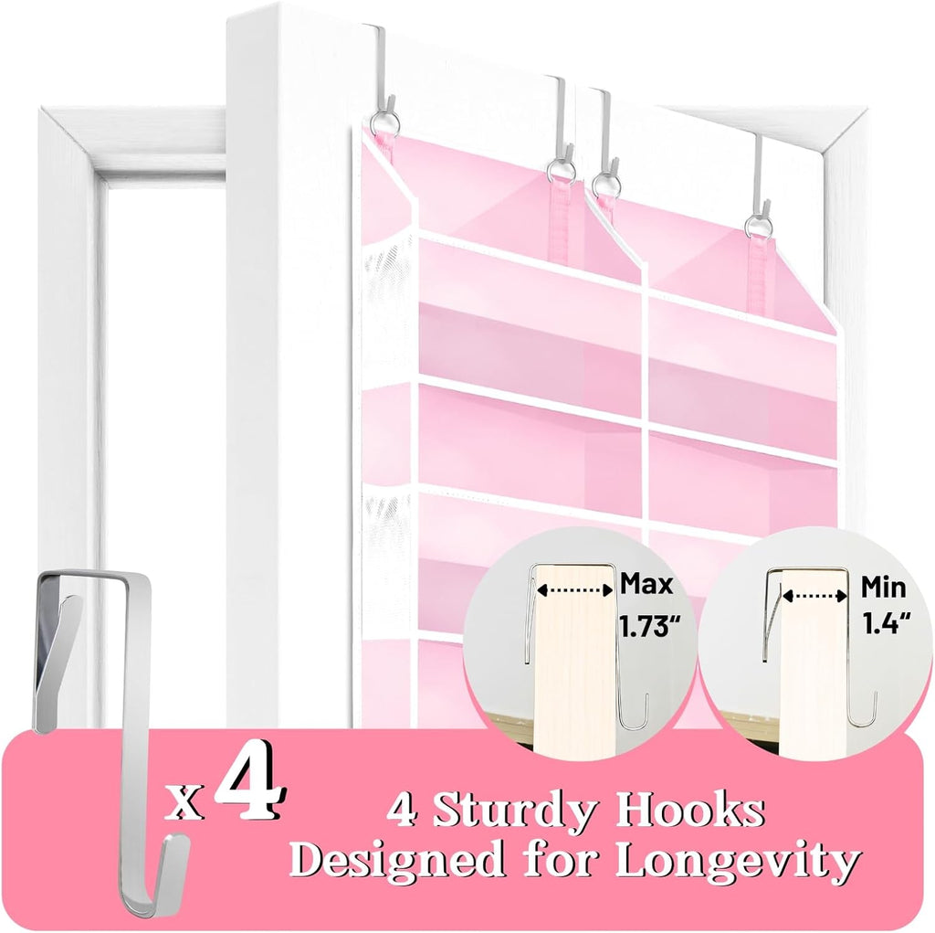 Pink Over The Door Organizer 5 Tiers, Extra Large Behind Door Storage of 10 Compartments, 50 lbs Weight Capacity Over The Door Storage for Closet, Diaper Organizer