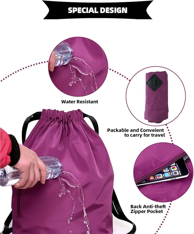 Peicees Waterproof Drawstring Sport Bag Lightweight Sackpack Backpack for Men and Women