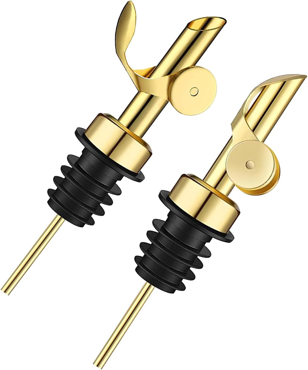 Pafusen 2 Pack Automatic Liquor Pour Spout, Auto Flip Olive Oil Dispenser Spout, Pour Spout for Liquor Bottles, Olive Oil Spout, Bottle Pourers for Alcohol Wine Syrup Home Bar Accessories Gold