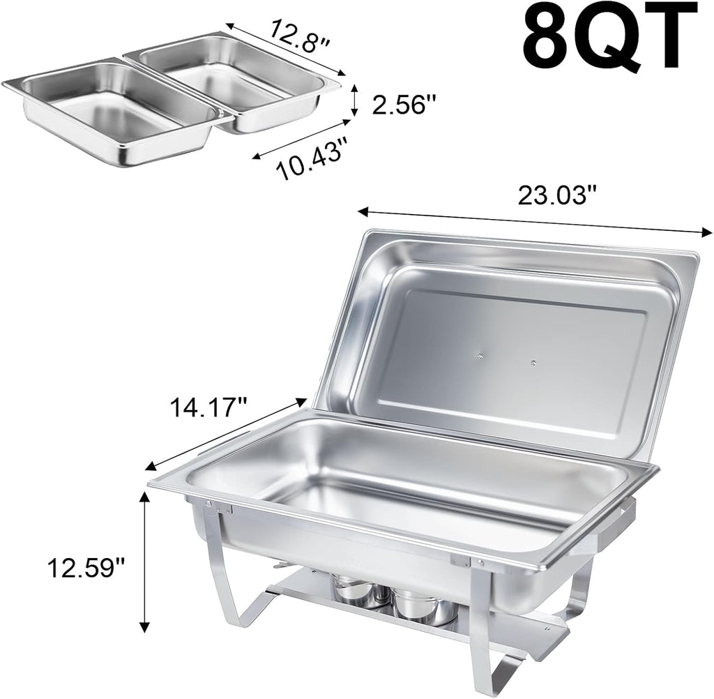 Valgus 2-Pack 8QT Stainless Steel Chafing Dish Buffet Chafer Set with Foldable Frame Water Trays, 2 Full Size, 4 Half Food Pans for Wedding, Parties, Banquet, Catering Events
