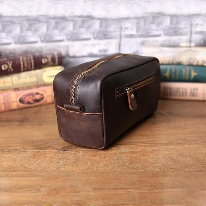 Leather Toiletry Bag for Men Travel Shaving Dopp Kit-Large Cosmetic Bags Toiletries Bathroom Organizer