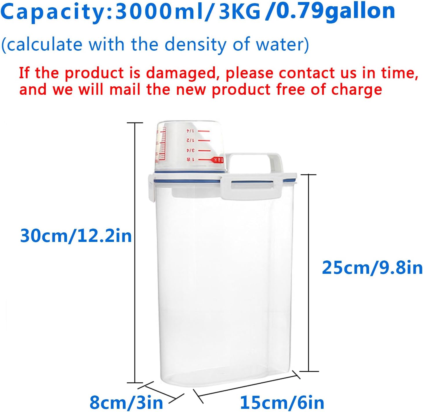 2 Pcs 5.5 LB Rice Storage Container, Airtight Cereal Flour Dispenser with Pouring Spout & Measuring Cup, Kitchen Plastic Clear Dry Food Storage Bin for Grain Oatmeal Snacks Pet Dog Food