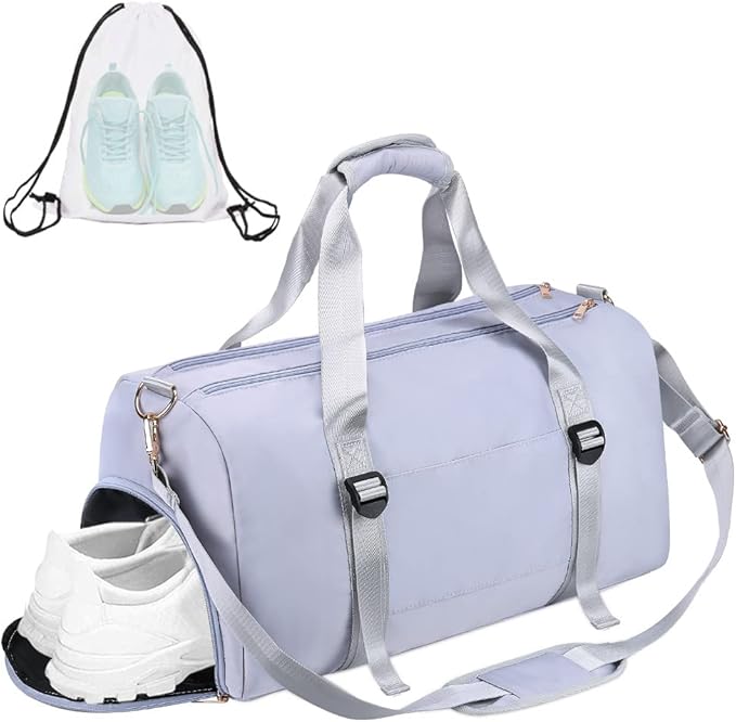 ICEIVY Gym Duffle Bag Dry Wet Separated Gym Bag Sport Duffle Bag Training Handbag Yoga bag with Extra Drawstring Backpack for man and women (Grey-Upgrade) Large