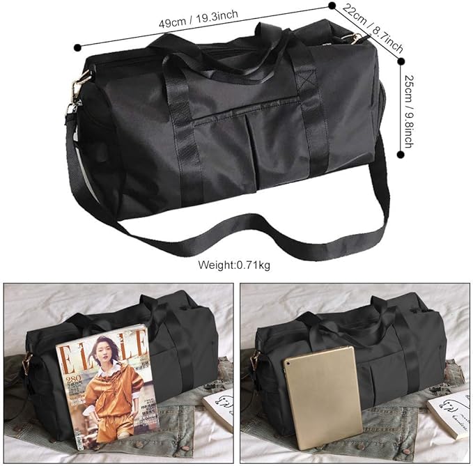 ICEIVY Gym Duffle Bag Dry Wet Separated Gym Bag Sport Duffle Bag Training Handbag Yoga bag with Extra Drawstring Backpack (black) Large