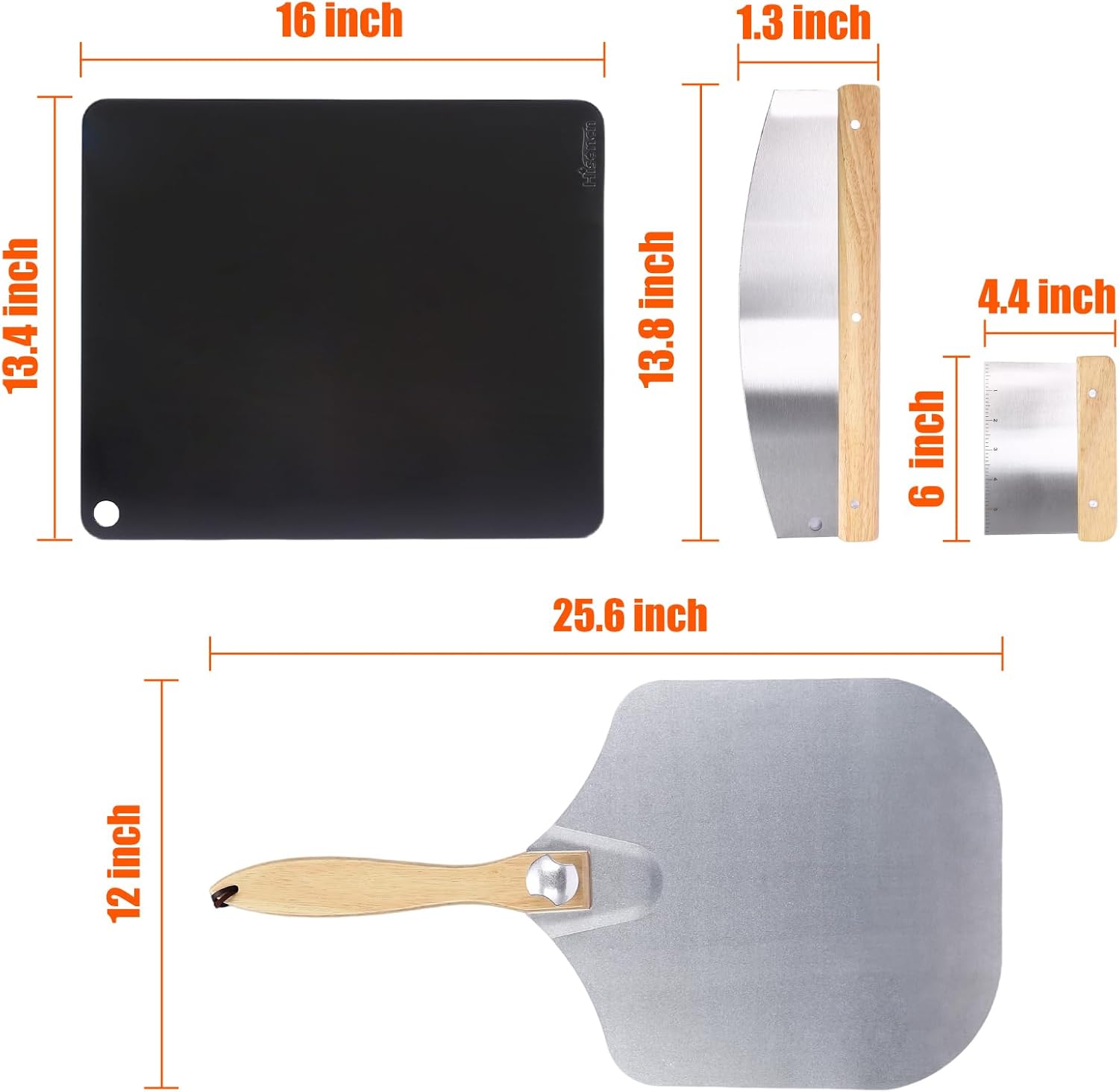 Hisencn Pizza Steel for Oven & Grill – 16"x13.4" Ceramic Baking Steel Pizza Stone Set with Pizza Peel, Cutter & Dough Scraper – High Conductivity for Crispy Crust, Indoor & Outdoor Use