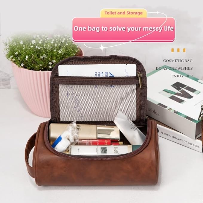 Personalized Small Toiletry Bag for Men,Premium Quality Durable and Stylish Travel Organizer for Travel, Grooming and Personal Care,Waterproof Leather Dopp Kit Gift for Father's Day