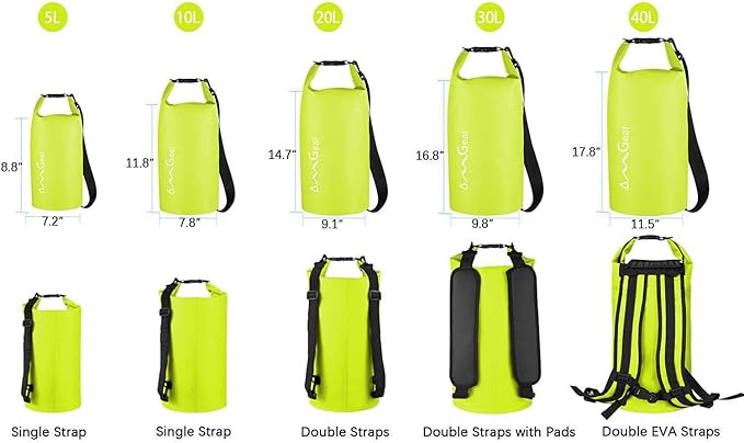 OMGear Waterproof Dry Bag Backpack Phone Pouch 40L/30L/20L/10L/5L Floating Dry Sack for Kayaking Boating Outdoors Activities