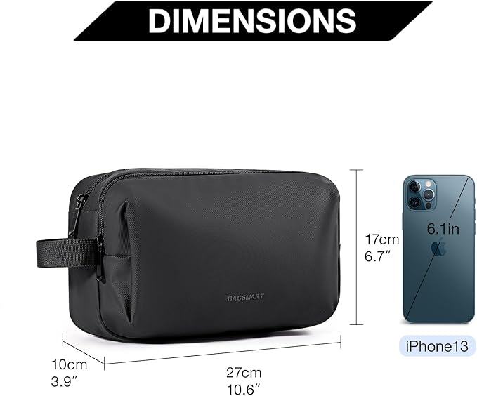 BAGSMART Toiletry Bag for Men, Travel Toiletry Organizer Dopp Kit Water-resistant Shaving Bag for Toiletries Accessories, Door Room Essentials,Black-basic