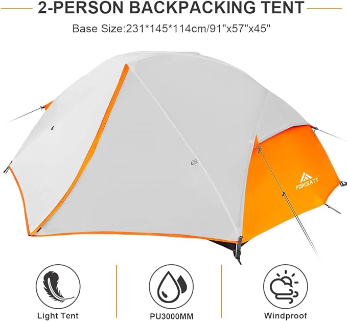 Forceatt Tent for 2 and 3 Person is Waterproof and Windproof, Camping Tent for 3 to 4 Seasons,Lightweight Aluminum Pole Backpacking Tent Can be Set Up Quickly,Great for Hiking