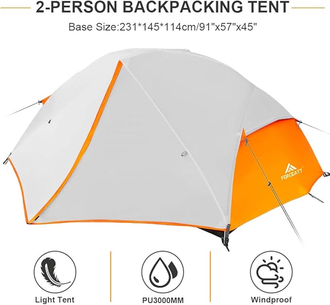 Forceatt Tent for 2 and 3 Person is Waterproof and Windproof, Camping Tent for 3 to 4 Seasons,Lightweight Aluminum Pole Backpacking Tent Can be Set Up Quickly,Great for Hiking
