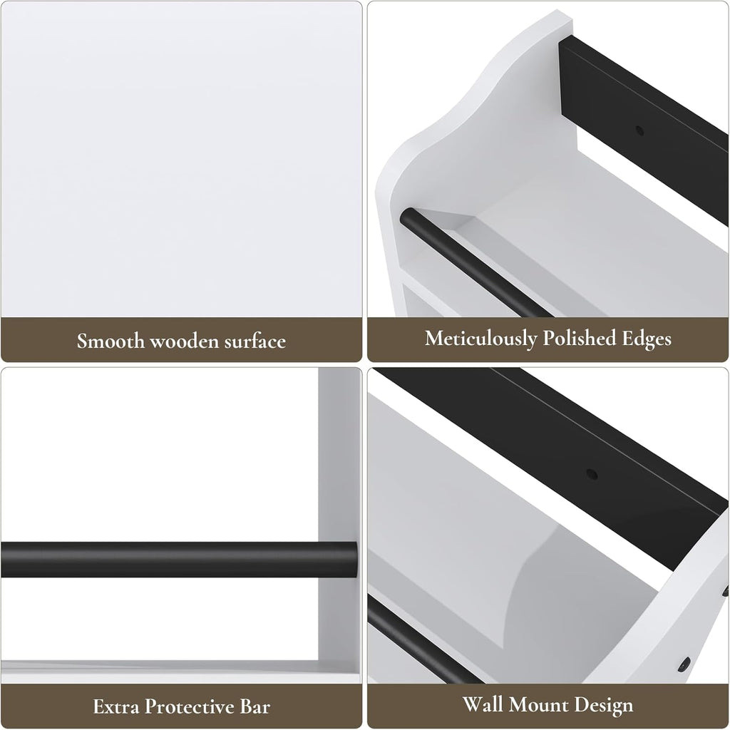 3 Tier Wooden Spice Rack, Seasoning Jars Rack Shelf Spice Organizer for Countertop or Wall Mount, Vertical Spice Holder for Kitchen Counter, Cabinet, Pantry, White