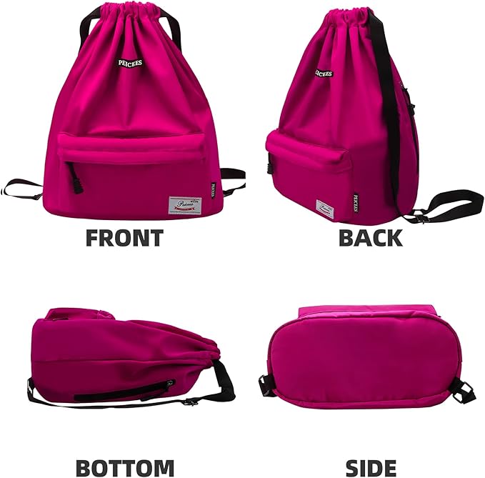 Peicees Waterproof Drawstring Sport Bag Lightweight Sackpack Backpack for Men and Women
