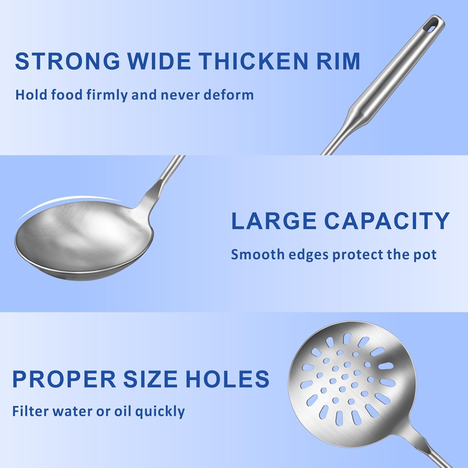 Wok Utensils Tools for Carbon Steel,Stainless Steel 3-Pieces Wok Spatula Set,Wok Tools Professional Set, Heat-Resistant Handle, Skimmer, Soup Ladle, Ideal for Gift