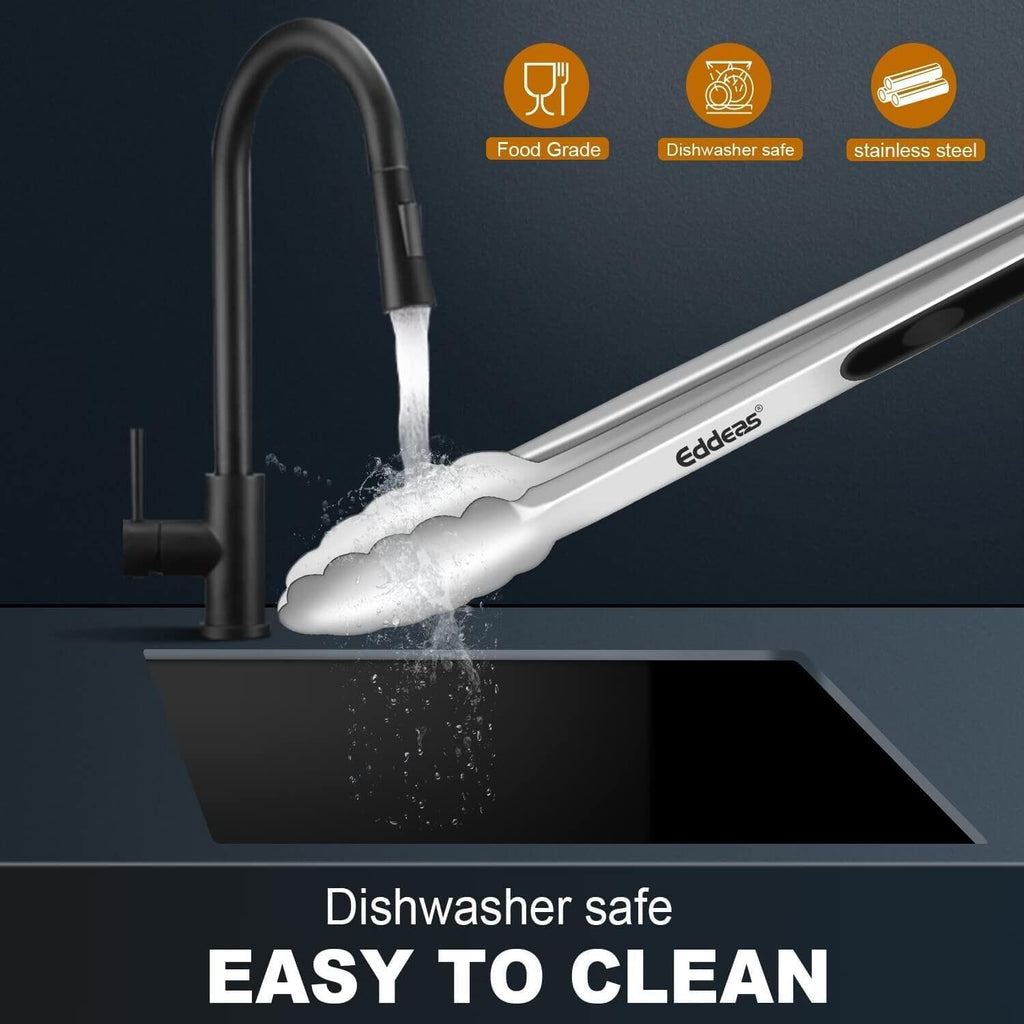 Small Tongs For Cooking, Mini 7 inch Kitchen Tongs -Heat Resistant 600 Degrees Stainless Steel and Non-Slip handle - Perfect for Cooking, Salad, Pasta, Steaks, Vegetables,Dishwasher safe