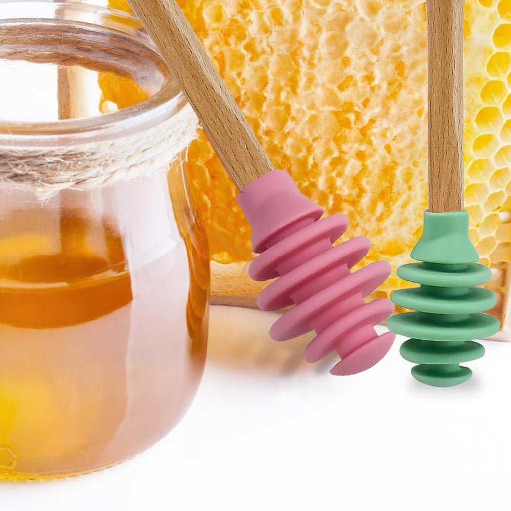 3 Pcs Silicone Honey Dipper Sticks - Spiral Design Non-Drip Honey Spoon with Jar Stirring Rod, Food-Grade BPA Free Dispenser for Syrup, Jam & Beverages