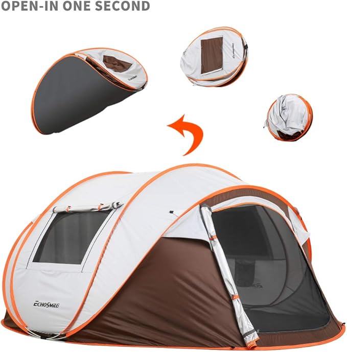 EchoSmile Camping Instant Pop Up Tent, 2/4/6/8/10 Person, Water Resistant Dome, Easy Setup for Camping Hiking and Outdoor, Portable with Carry Bag, 3 Season