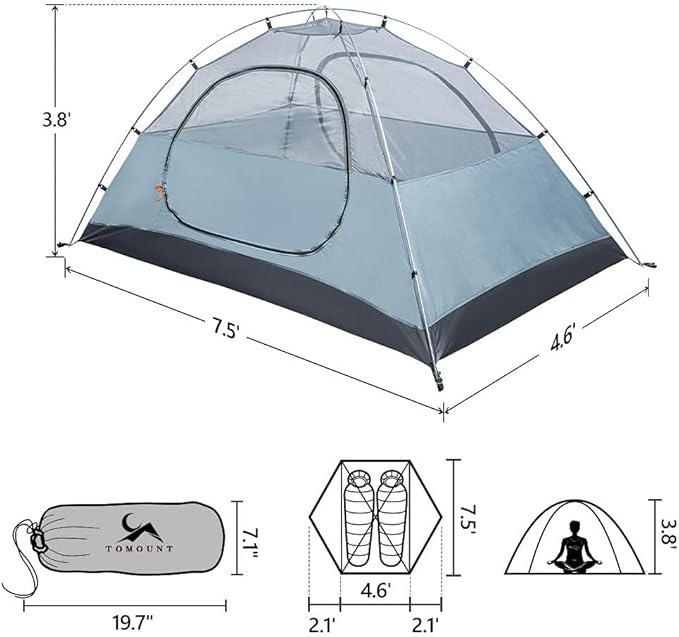 MC TOMOUNT Backpacking Tent 1-2 Person Waterproof Lightweight Double Layer Free-Standing Aluminum Pole for Outdoor Camping Hiking 4 Season