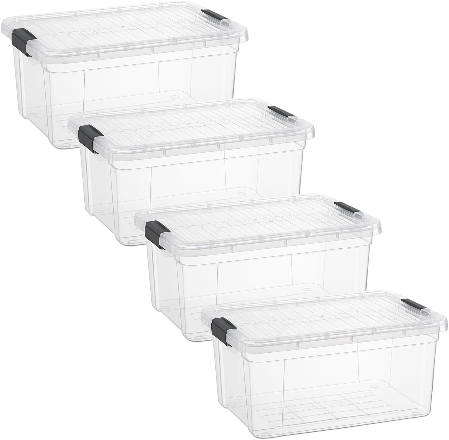 Superio Clear Storage Boxes with Lids, 11 Quart Plastic Container Bins for Organizing, Stackable Crates, BPA Free, Non Toxic, Odor Free, Organizers for Home, Office and Dorm, 4 Pack