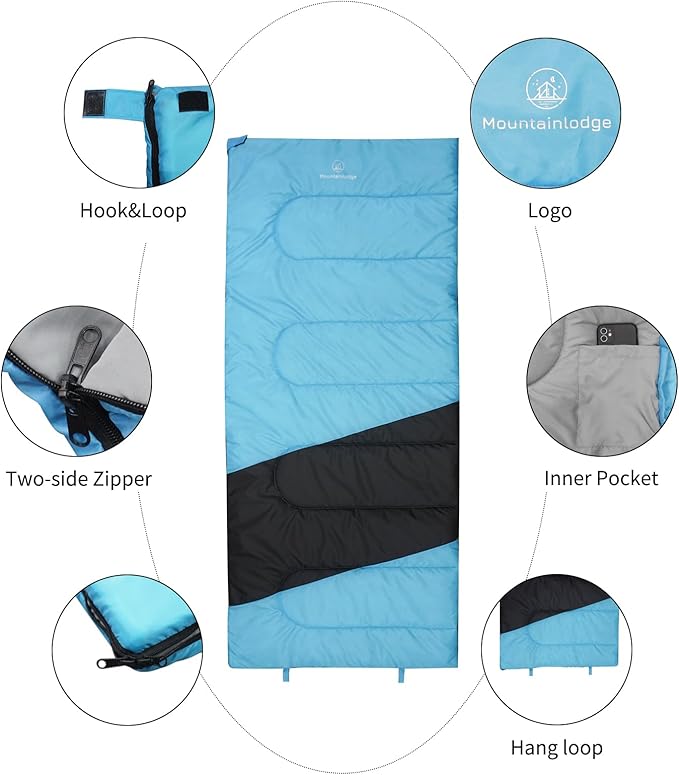 3-Season Sleeping Bag for Adult Waterproof, Lightweight - Camping Gear Equipment for Camping,Travel and Backpacking