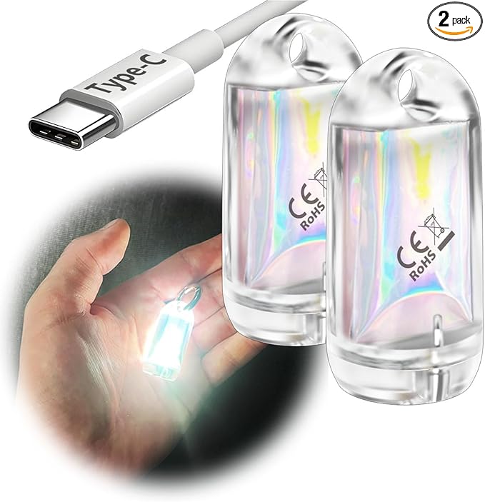 USB Mini LED Lantern, 2 Pack Waterproof EDC Keychain LED Flashlight for Camping, Type-C Rechargeable Battery Small Stick Lamp Puck Dog Collar Torch Light (White+Red)