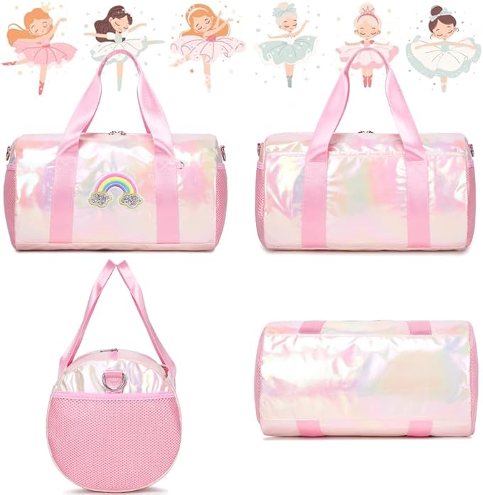 Dance Bag for Girls Dancers Ballet Bag Shiny Rainbow Sports Duffle Bag for Girls Ballerina Gym Duffle with Waterproof Dry Wet Separated Compartment
