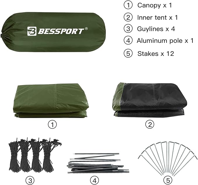 Bessport Camping Tent for 2-3 Person, Lightweight Backpacking Tent Waterproof Windproof Two Doors Easy Setup Double Layer Outdoor Tents for 3 to 4 Seasons, Suitable for Outdoor,Hiking,Camping
