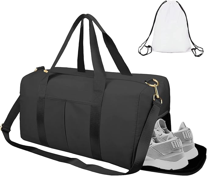 ICEIVY Gym Duffle Bag Dry Wet Separated Gym Bag Sport Duffle Bag Training Handbag Yoga bag with Extra Drawstring Backpack (black) Large
