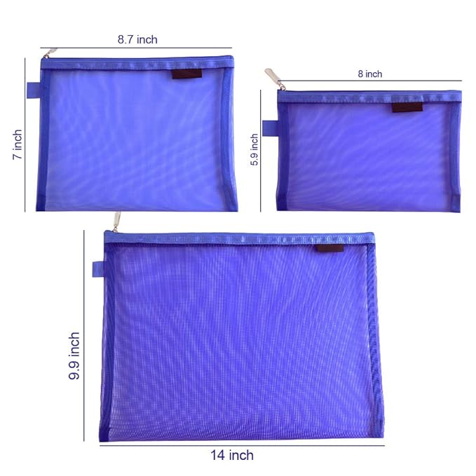 Clear Cosmetic Bags Zip Makeup Mesh Bags Pencil Case Pouch Travel Toiletry Kit Set Storage Case (Dark Blue)