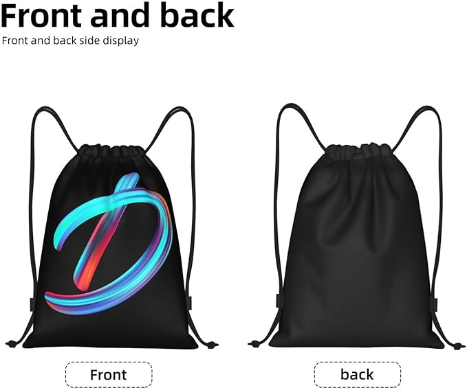 Drawstring Bags Initial Drawstring Backpack Sackpack Black Draw String Cinch Bags for Sports, Gym, Travel, Swimming, Beach, Camping, Rainbow Letter D