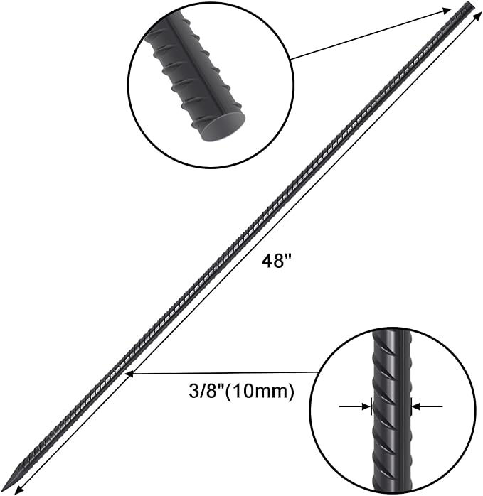 VVOKGO 48 Inches 16Pcs Steel Rebar Stakes with Chisel Point End, Heavy Duty Straight Landscpe Timber Spikes Metal Garden Camping Plant Support Garden Stakes Anti Rust Black