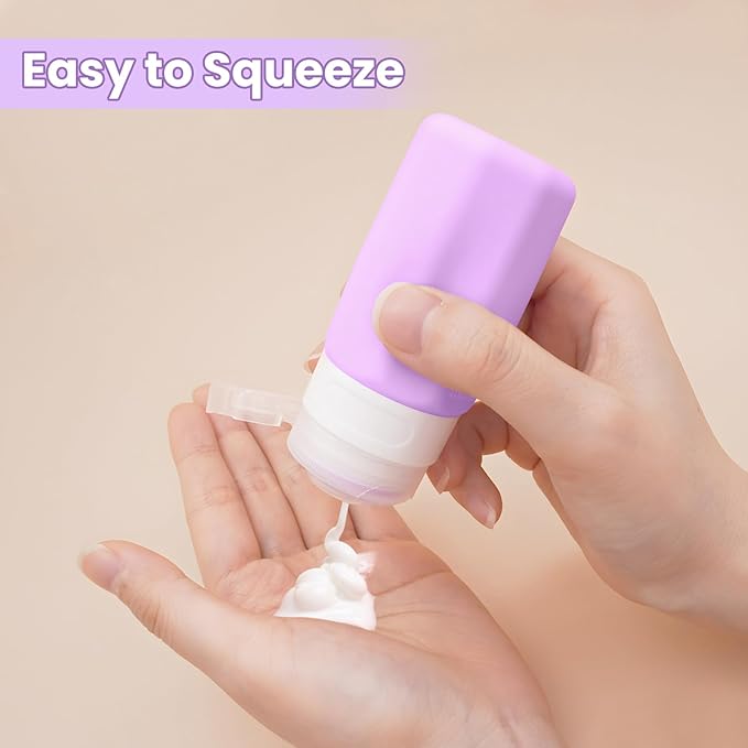 2 oz Travel Bottles, Small Travel Size Containers, TSA Approved Silicone Travel Toiletries Bottles, Shampoo and Conditioner Travel Kit for Women (Purple)