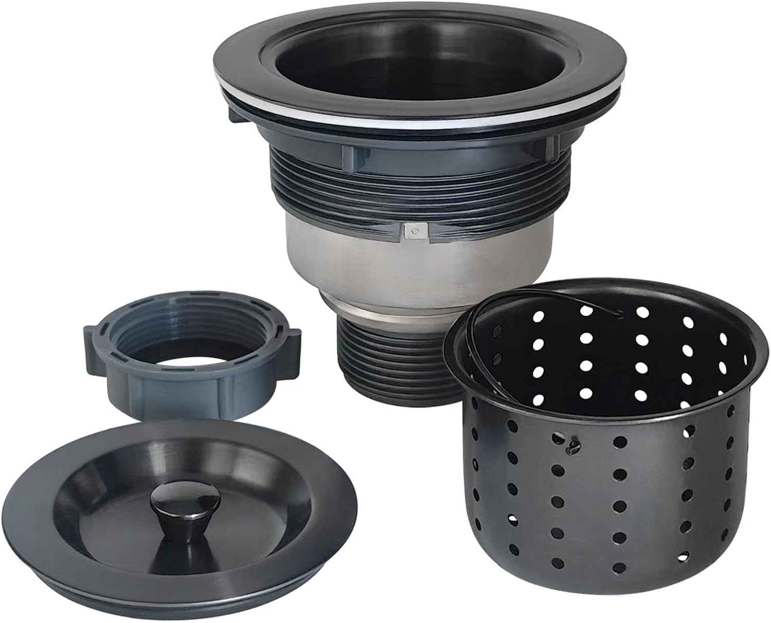 3-1/2-Inch Kitchen Sink Drain Strainer Assembly Kit Black, GZILA Deep Waste Basket Strainer with Sealing Lid Sink Stopper, 304 Stainless Steel