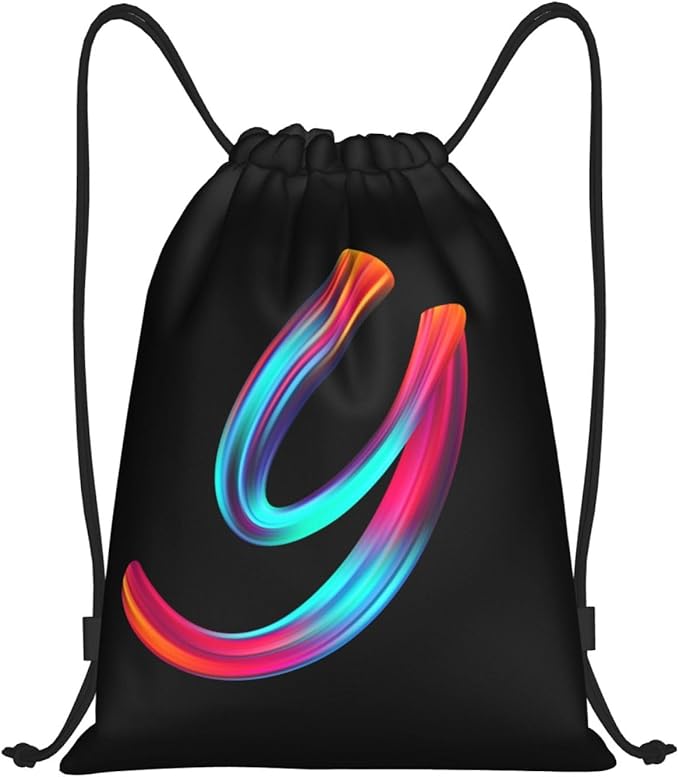 Drawstring Bags Initial Drawstring Backpack Sackpack Black Draw String Cinch Bags for Sports, Gym, Travel, Swimming, Beach, Camping, Rainbow Letter Y