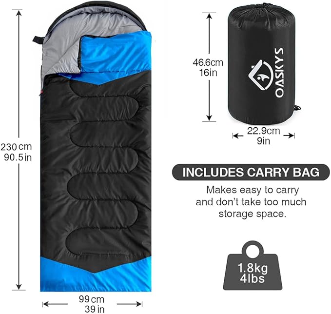 oaskys Camping Sleeping Bag - 3 Season Warm & Cool Weather - Summer Spring Fall Lightweight Waterproof for Adults Kids - Camping Gear Equipment, Traveling, and Outdoors