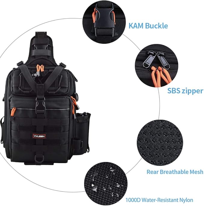YVLEEN Fishing Tackle Backpack Storage Bag，Water-Resistant Fishing Backpack with Rod Holder，Fishing Gear Bag Gift for Men
