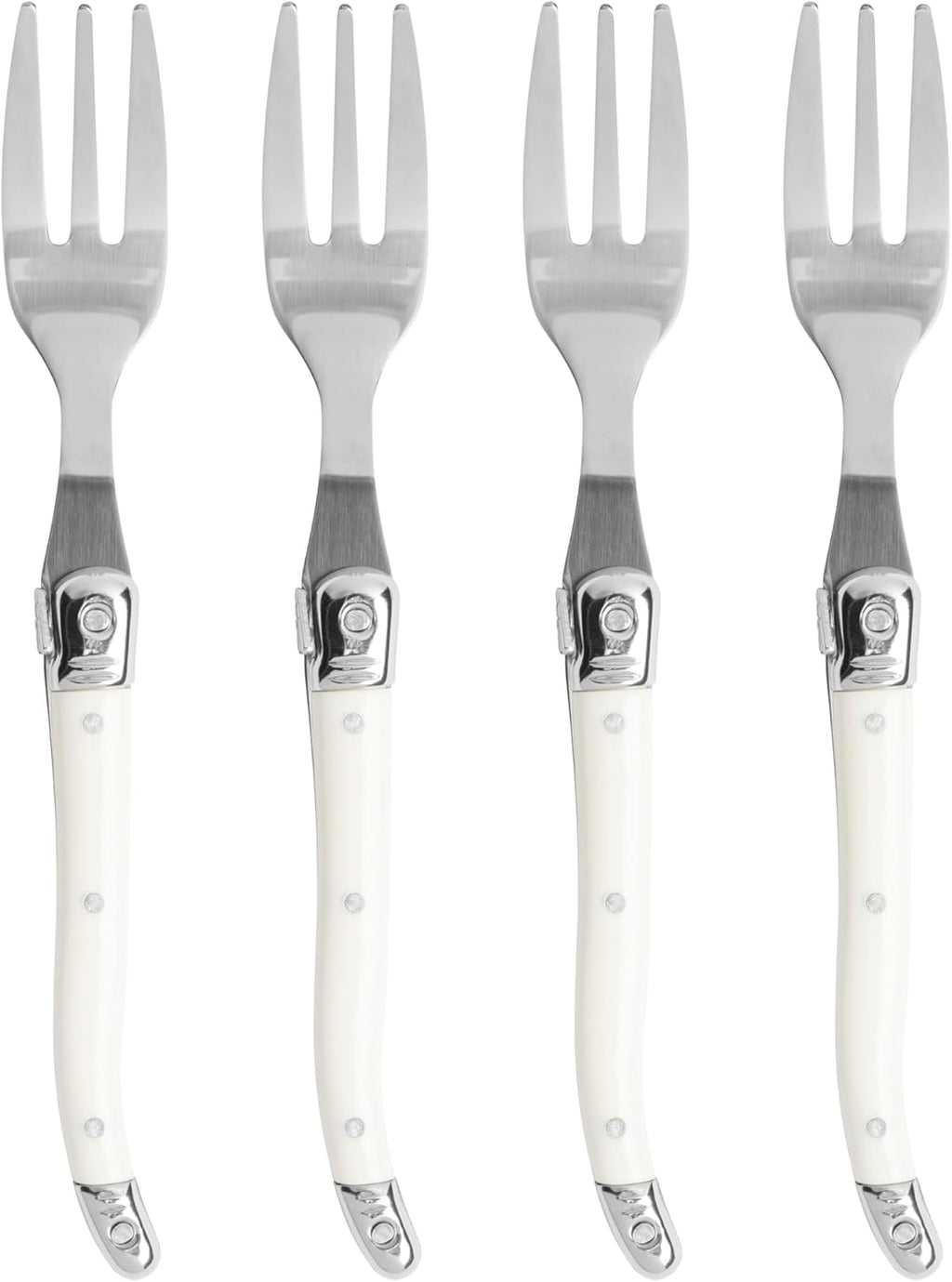 French Home Laguiole 4-Piece Cake Forks Set – Sophisticated Stainless Steel Forks with Ivory-Colored Handles – Laguiole Flatware Set for Cake, Fruit, or Appetizers (6.75")