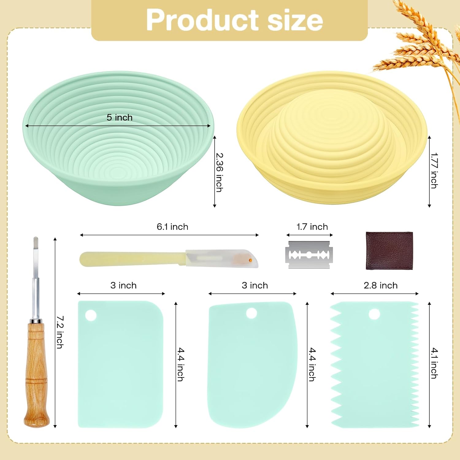Silicone Banneton, Sourdough Bread Baskets (Set of 6, 5 Inch), Round Proofing Bread Bowls with Starter Kit, Bread Making Baking Supplies