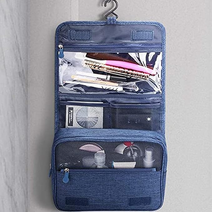 Hanging Travel Toiletry Bag for Men and Women, Hygiene Bag, Waterproof Cosmetic Bag for Accessories/Shaving/Grooming/Cosmetic/Toiletries, Multifunction Cosmetics Organizer Accessories Pouch - (Blue)