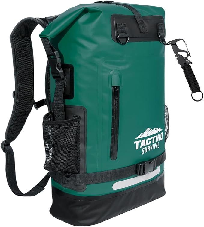 TACTIKO 30L Heavy-Duty 100% Waterproof Backpack, Roll Top Dry Bags for Kayaking, Hiking, Camping, Survival