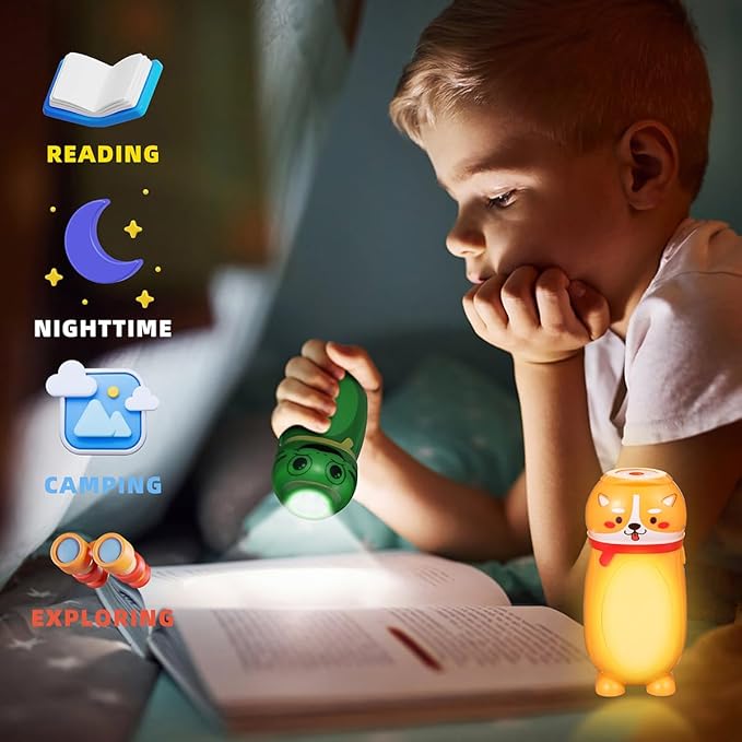 4 Pack Small Mini LED Flashlights for Kids - Cute Small Animal Flashlight - 2 in 1 Camping Lantern Flashlight - Christmas Gifts Stocking Stuffers for Boys Girls