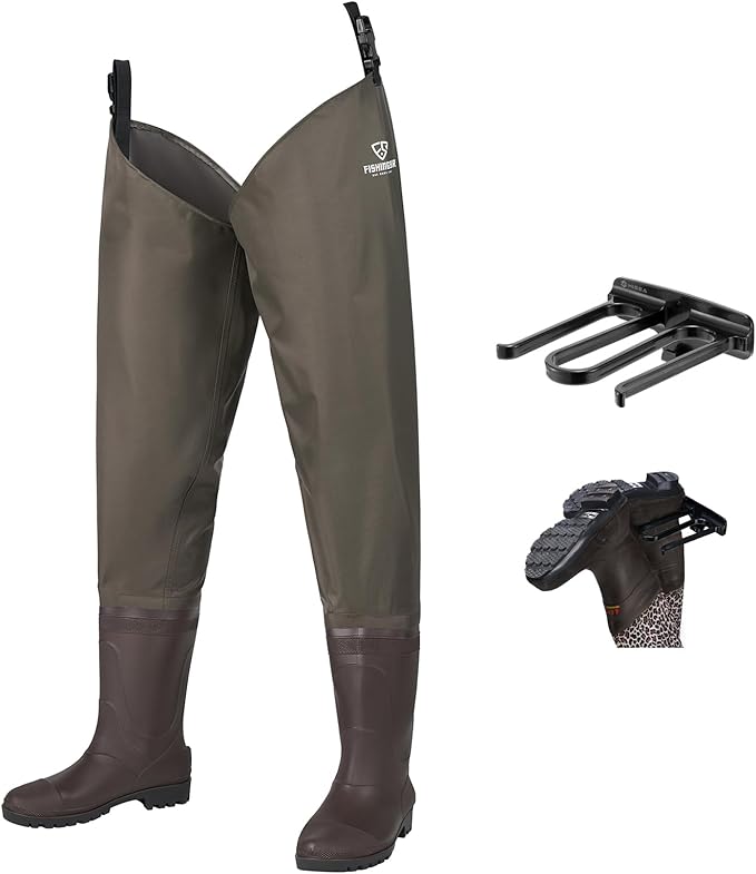 Hip Waders Waterproof Hip Boots Cleated 2-Ply Nylon/PVC Fishing Hip Wader