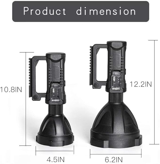 Super Bright Rechargeable Spotlight, Handheld Tactical Flashlight 4 Modes High Power Portable Waterproof LED Searchlight USB Output P90 Camping Torch for Outdoor (P90-Large Size)