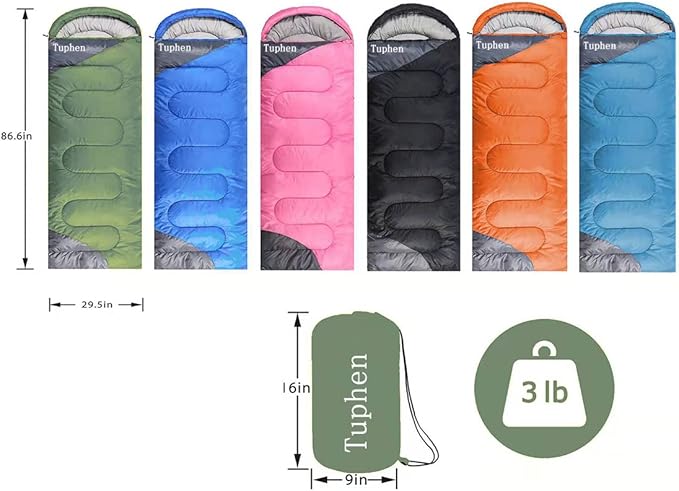 tuphen- Sleeping Bags for Adults Kids Boys Girls Backpacking Hiking Camping Microfiber Liner, Cold Warm Weather 4 Seasons Indoor Outdoor Use, Lightweight & Waterproof