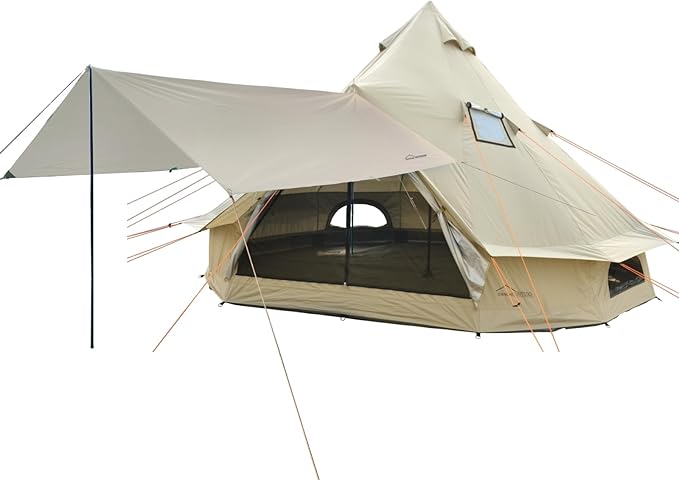 DANCHEL OUTDOOR B2 Waterproof Glamping Yurts for All Year Living with Stove Jack for 4/6 Person, Portable 4 Season Bell Tent for Camping Hot Tent 300D Oxford Nylon Glamping Accessories,13ft/16.4ft