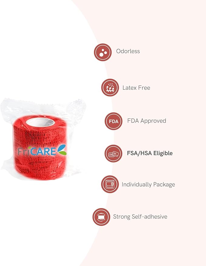 FriCARE Self Adhesive Bandage Wrap, Medical Tape in First Aid Kit, Cohesive Bandages for Wounds Sport Vet, FSA/HSA Eligible, 2 Inches X 5 Yards 16 Rolls, Rich