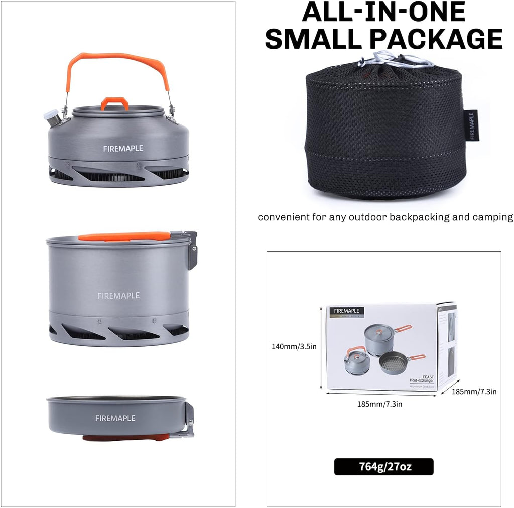 Fire-Maple Feast 4 Piece Camping Cookware Cookware Cookware Kit Outdoor Cookware Set with Pots, Kettle, Saucepans and Spatula for Hiking Fishing Picnic