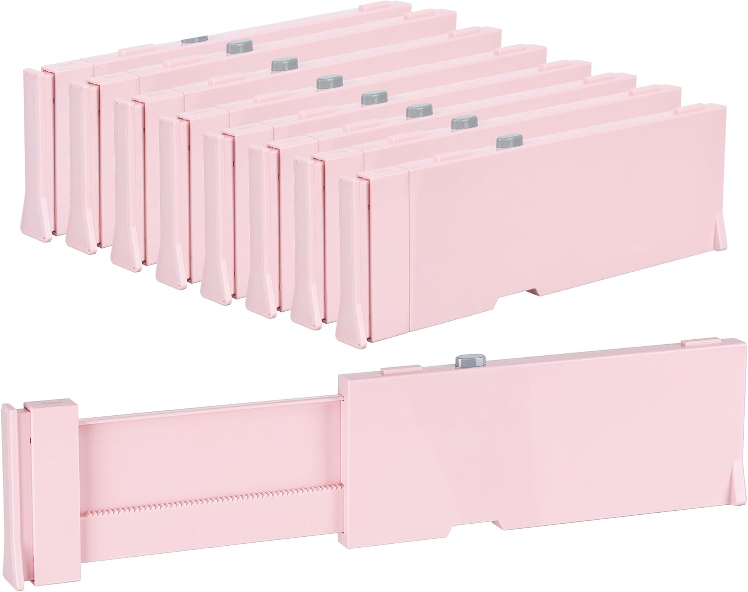 Vtopmart 8 Pack Drawer Dividers for Clothes, 4" High 11.6"-17" Adjustable Expandable Dresser Drawer Organizer, Plastic Separators for Dresser, Baby Clothes, Underwear, Kitchen & Office Storage, Pink